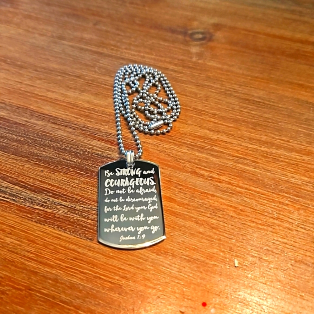 NEW Be Strong & Courageous Tag Necklace in box